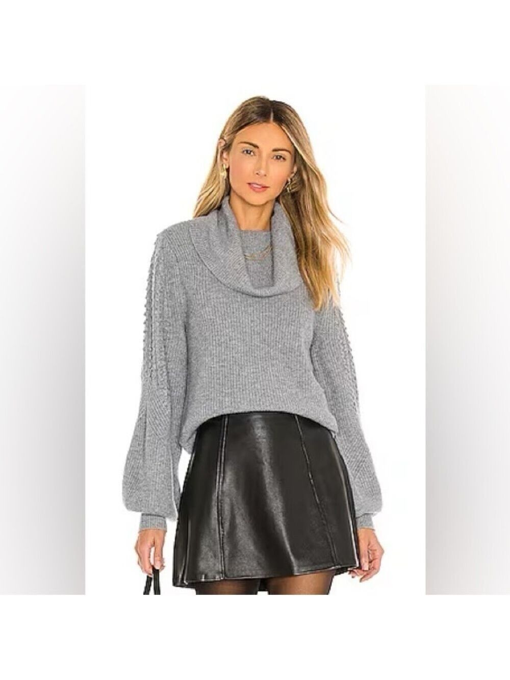 PAIGE Bernadetta Wool Blend Heather Gray Balloon Sleeve Sweater
